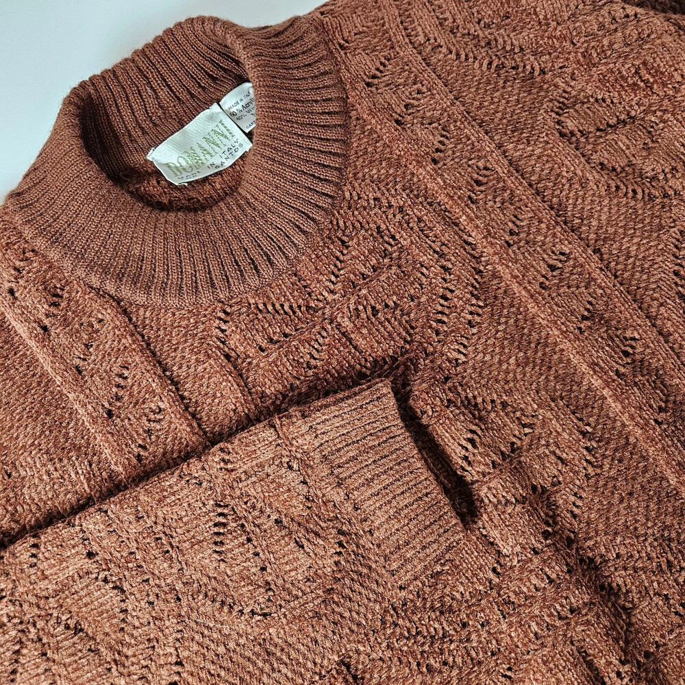 Domanini Vintage Pointelle Knit Pullover Rust Brown Women Medium Wool Blend - Picture 2 of 9
